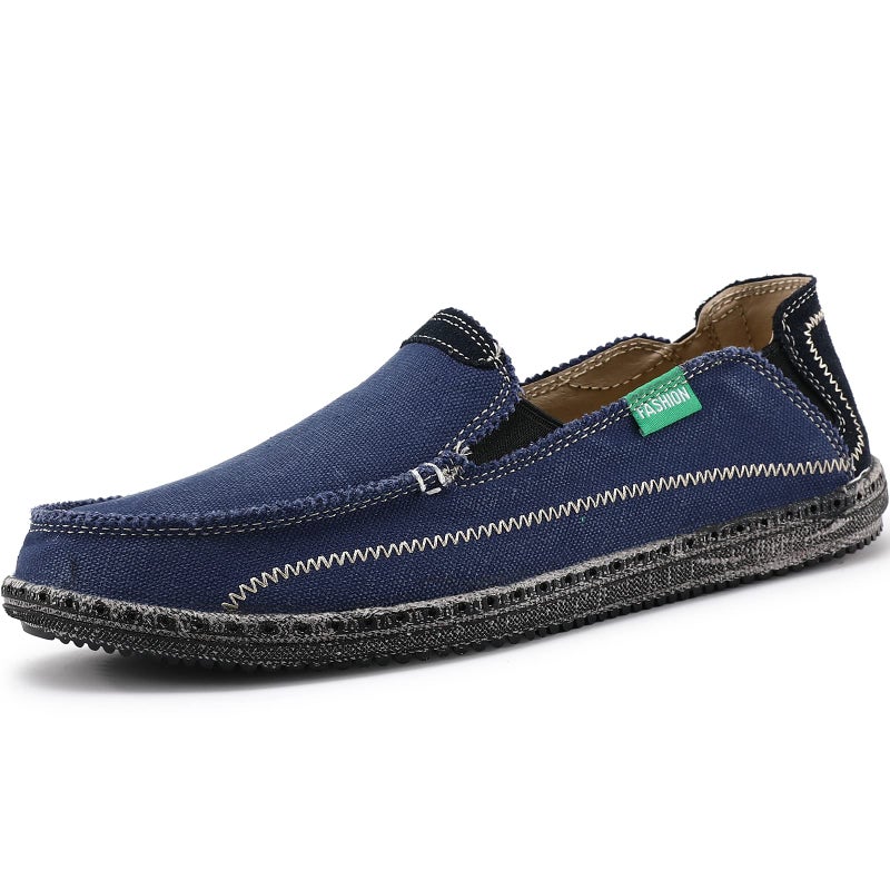 VILOCY Mens Slip on Deck Shoes Zero Drop Casual Canvas Loafer Vintage Flat Boat Shoes Blue US11 EU45 - Image 3
